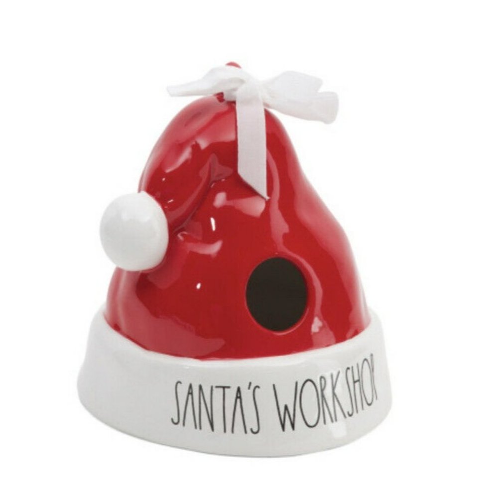 New Rae Dunn Santa's Workshop Santa Hat Birdhouse Christmas Red